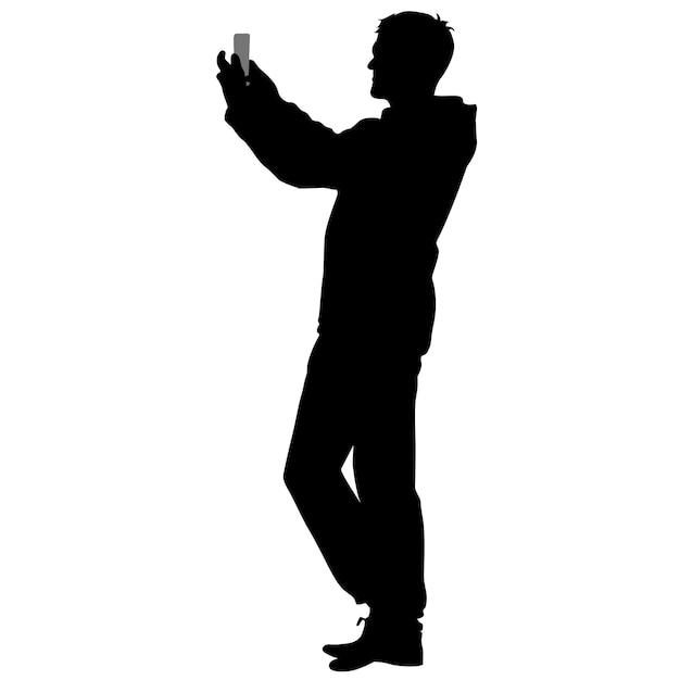 Silhouetten man die selfie met smartphone op witte achtergrond vectorillustratie