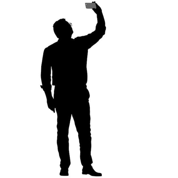 Vector silhouetten man selfie met smartphone nemen op witte achtergrond