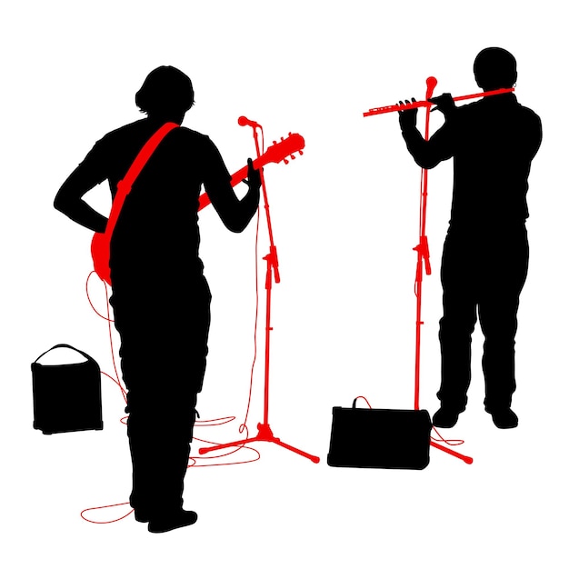 Silhouetten muzikanten spelen gitaar en fluit Vector illustratie