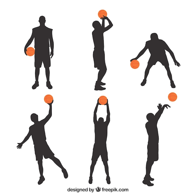 Vector silhouetten van basketbal spelers met gekleurde bal