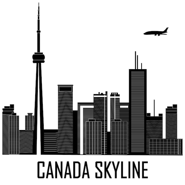 Silhouetten van Canada Skyline vliegtuig Canada stadsbeeld Canada wolkenkrabber gebouwen vector