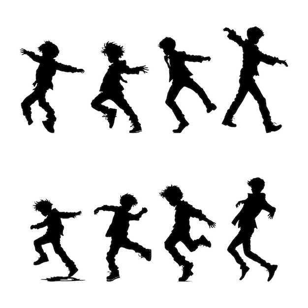 silhouetten van dansende jongen groep vector illustratie Dansende jongen dansende jongen silhouet set