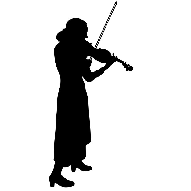 Silhouetten van een violist die viool speelt op een witte achtergrond