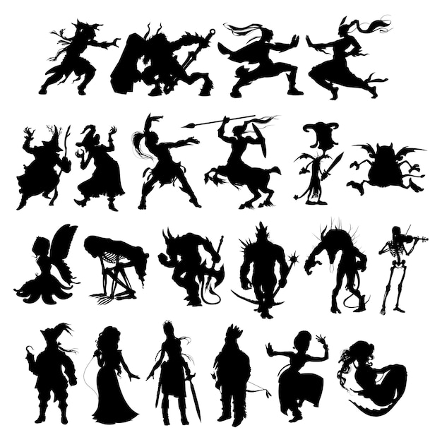 Silhouetten van fantasie stripfiguren