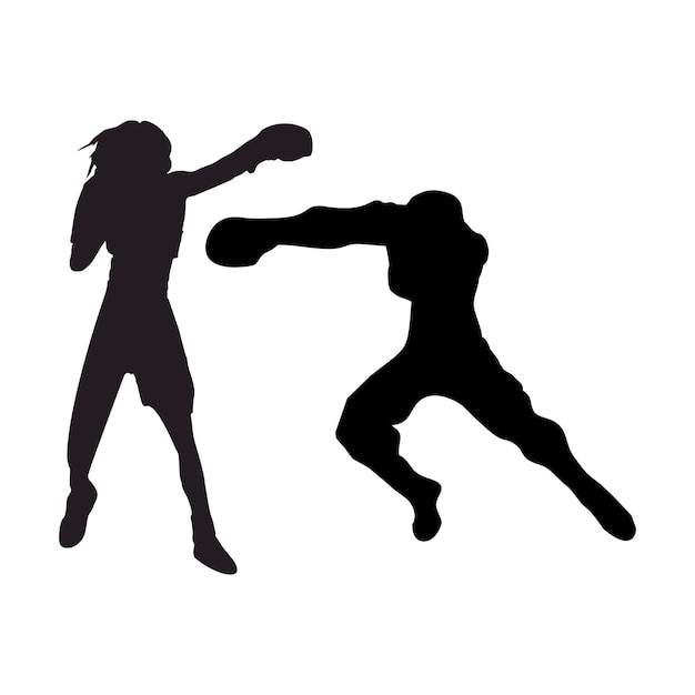 silhouetten van gevechten met vechtsporten en vuisten