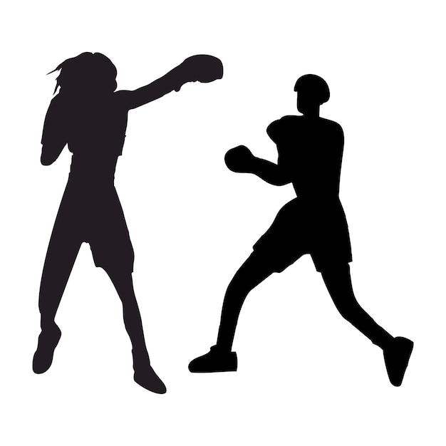 silhouetten van gevechten met vechtsporten en vuisten