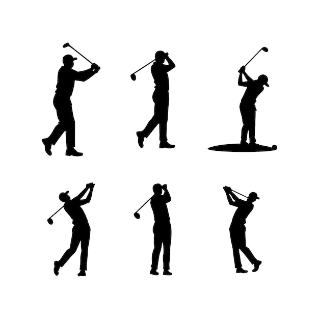 Silhouetten van mensen die sporten en zich bezighouden met activiteiten zoals golf en skiën