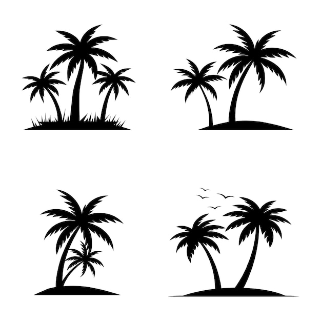 Silhouetten van tropische palmbomen zomervectoren bundelontwerp