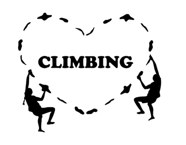 Silhouetten van twee bergbeklimmers op een klimmuur. Houd van klimmen. Vector illustratie.