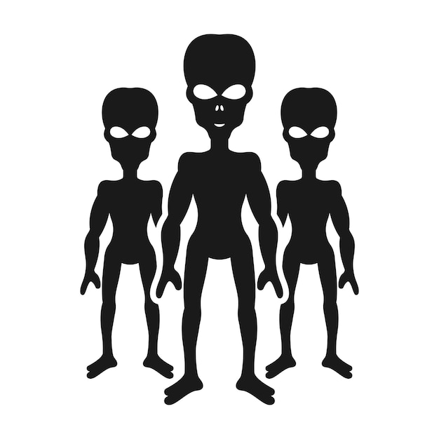 Silhouettes of aliens or invaders black object isolated on white background