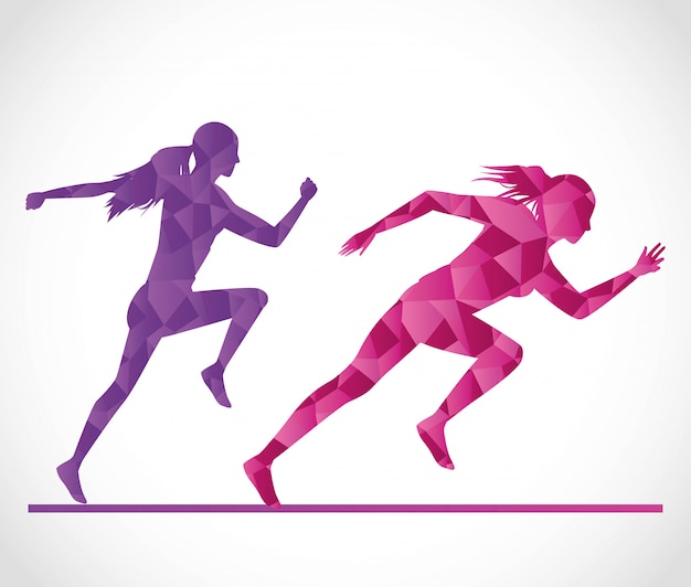 Vector silhouettes of athletic women running