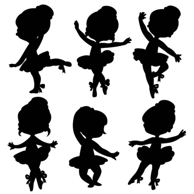 Silhouettes of beautiful graceful ballerinas set 7 isolated on a white background