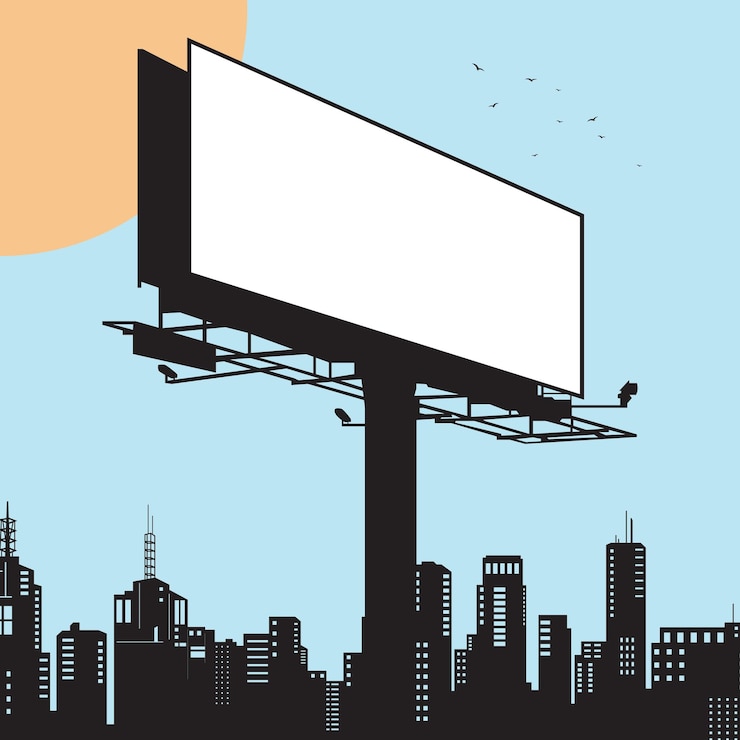 Vector silhouettes of blank billboards and urban buildings