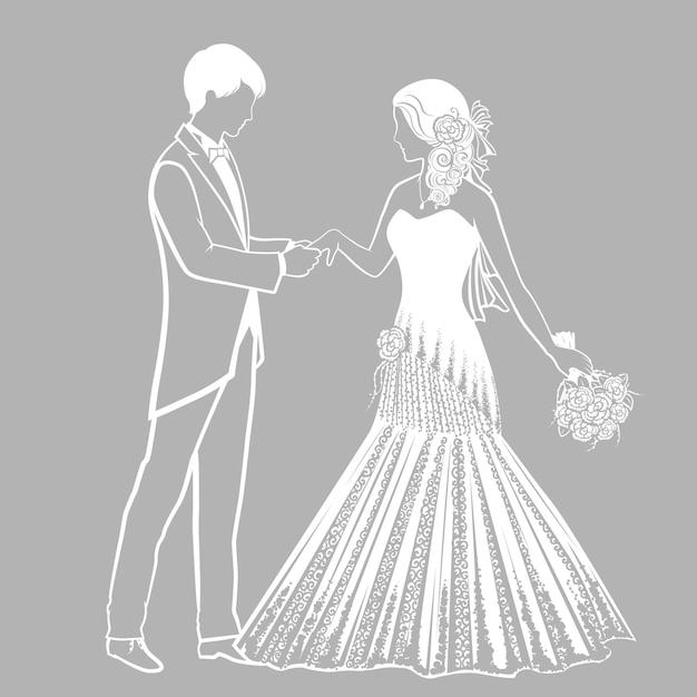 Silhouettes of the bride and groom in classical dress