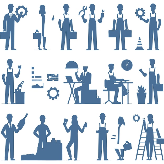 Silhouettes of Businessman character in different poses