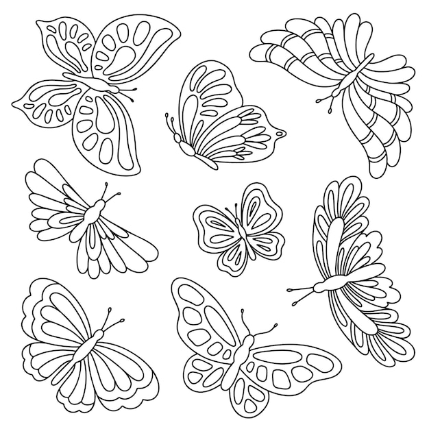 Silhouettes of butterflies. Vector illustration for coloring page