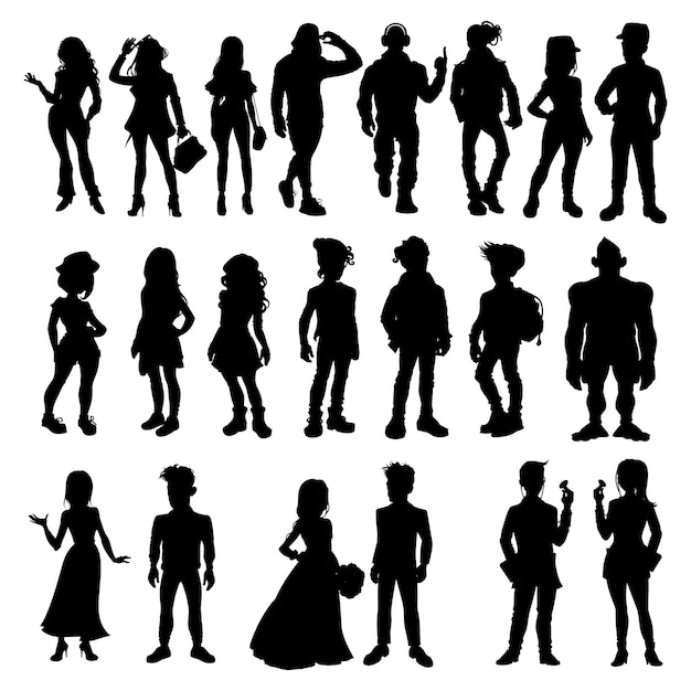 Vector silhouettes of cartoon people