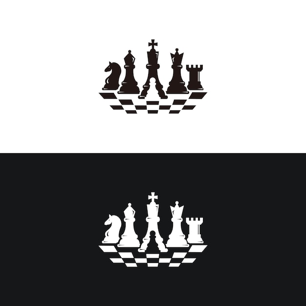 Silhouettes of chess pieces on chessboard Chess icons Vector chess isolated on background