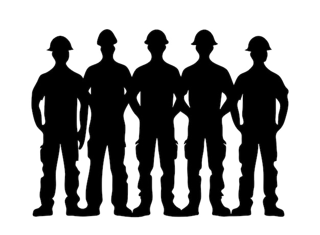 Silhouettes of construction workers on white background vector illustration