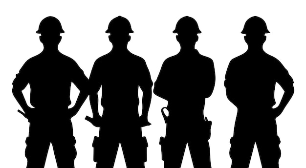 Vector silhouettes of construction workers on white background vector illustration