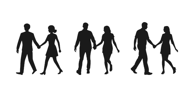 silhouettes of couples walking and holding hands
