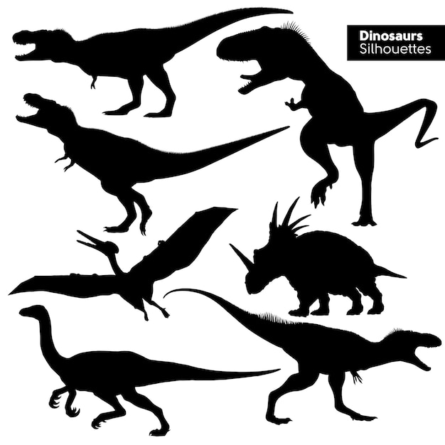 Vettore silhouette dinosauri cartone animato preistorico