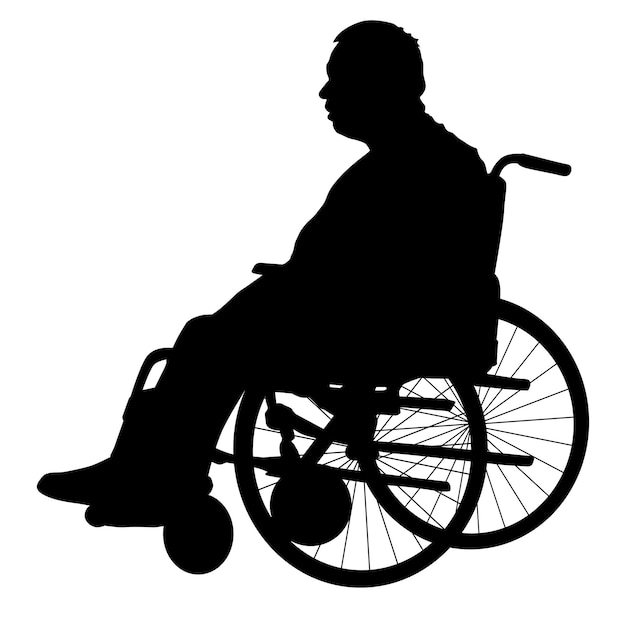 Silhouettes disabled in a wheel chair on a white background