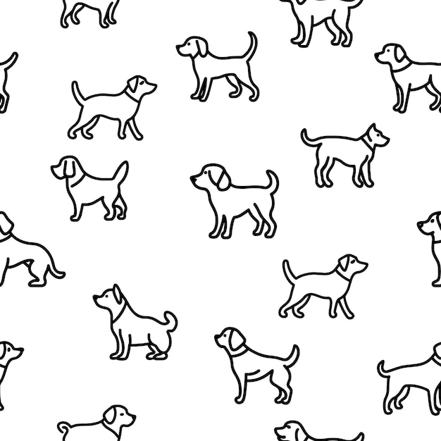 Silhouettes of dogs isolated on white background Seamless pattern set of dogs