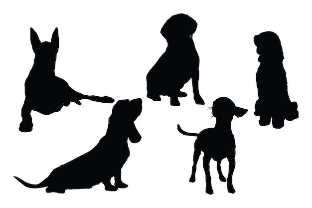 Vector silhouettes of dogs and one that says " dog ".
