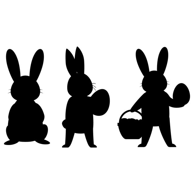 Vector silhouettes of easter bunnies on a white background