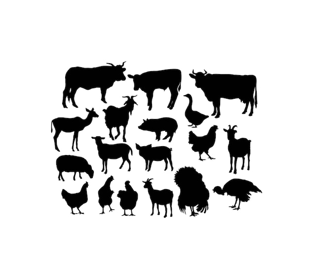 Vector silhouettes of farm animals art vector design