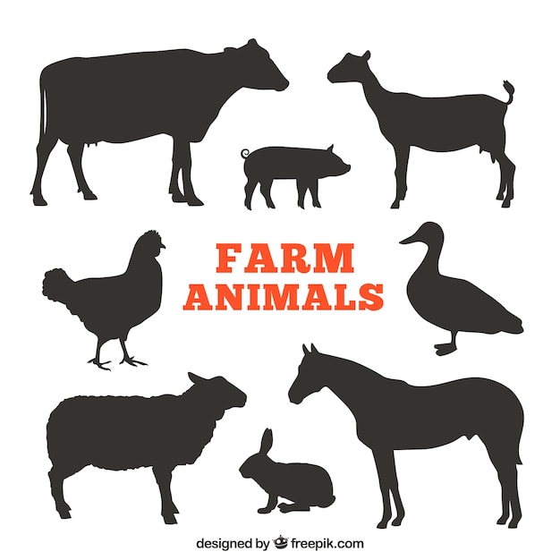 Vector silhouettes of farm animals