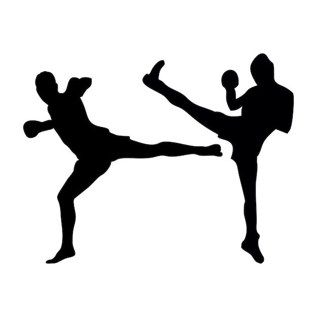 silhouettes of fights with martial arts fists