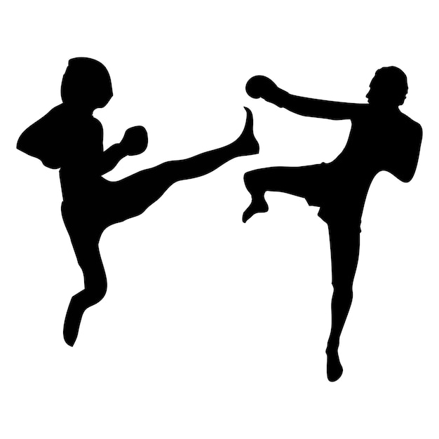 silhouettes of fights with martial arts fists