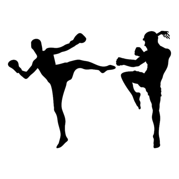 silhouettes of fights with martial arts fists