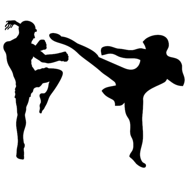 Silhouettes of fights with martial arts fists