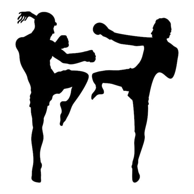 Silhouettes of fights with martial arts fists