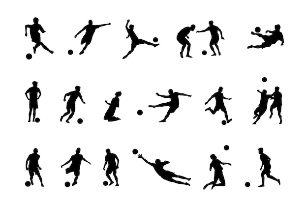 Vector silhouettes of football players in various poses