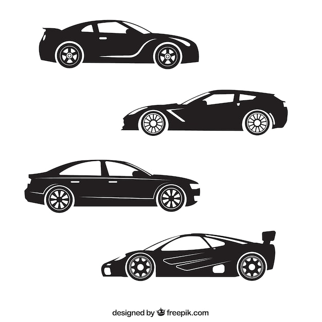 Silhouettes of four sports car