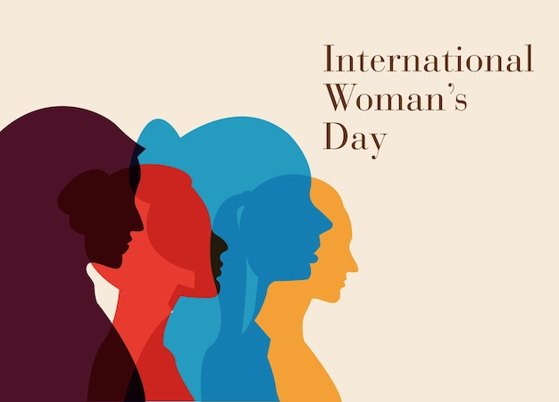 Silhouettes of four women standing together for International Women's Day poster vector