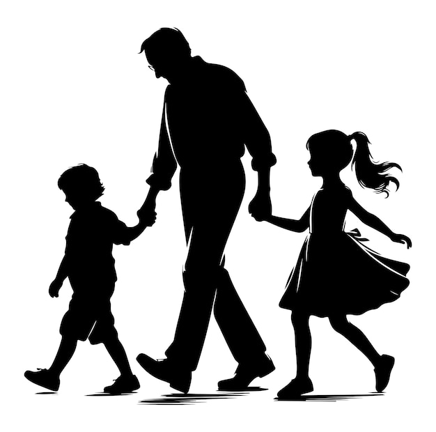 Vector silhouettes of grandparents walking with granddaughter illustration vector icon