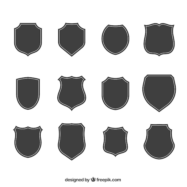 Vector silhouettes of gray shields pack