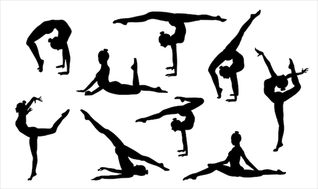 silhouettes of gymnastic poses black silhouette of asport women gymnastics girl silhouette