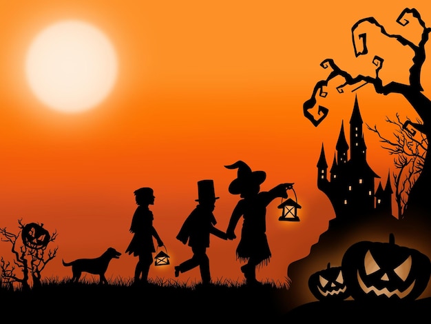 Vector silhouettes on horizont with halloween theme