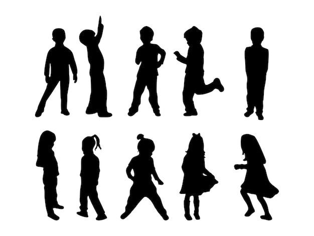 silhouettes of kids girl and boy vector