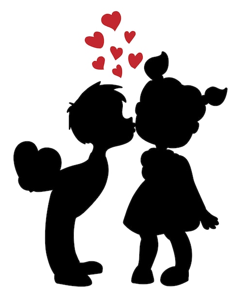 Silhouettes of kissing boy and girl