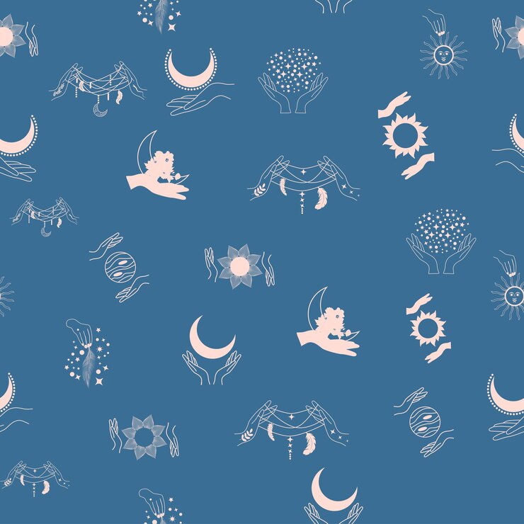 Vector silhouettes magic symbols seamless pattern with magical elements such as snake eye tarot cards hand skull witchcraft theme symbols and elements