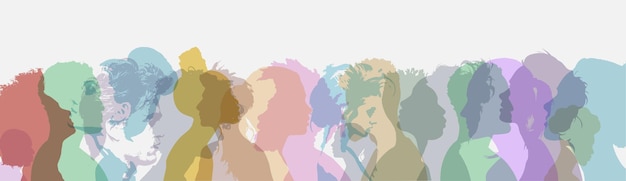 Vector silhouettes of male and female face profiles men and women of different cultures and social groups the community of diverse people multiethnic and multicultural communitiesxa