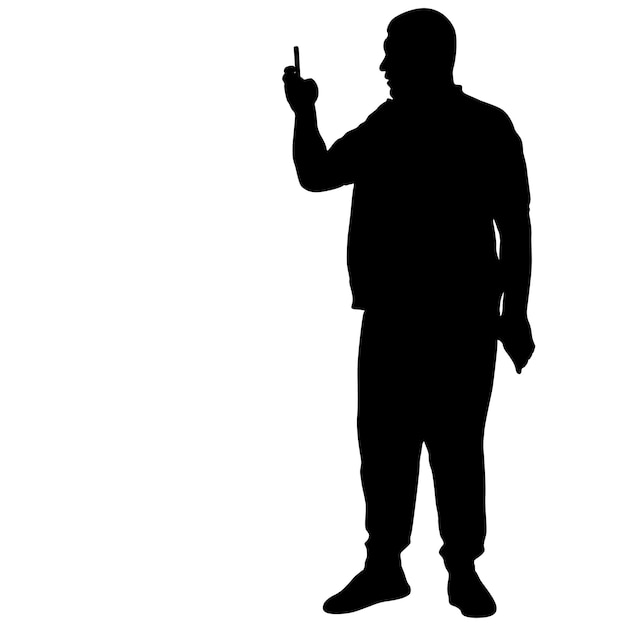 Silhouettes man taking selfie with smartphone on white background