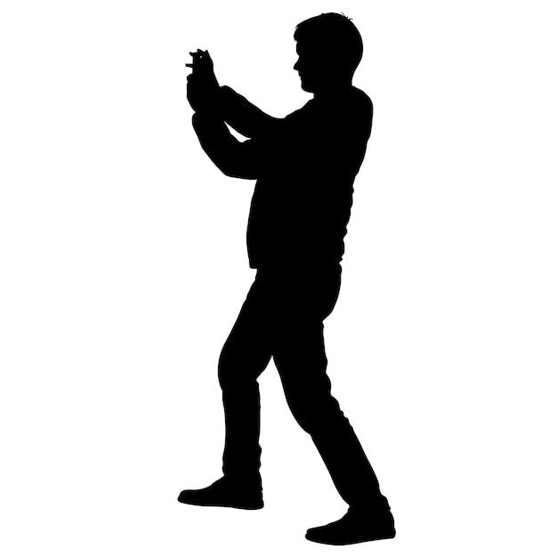 Silhouettes man taking selfie with smartphone on white background